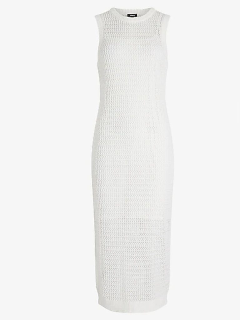 Express White Linen-Blend Crochet High Neck Sleeveless Midi Dress Size S W/Slip